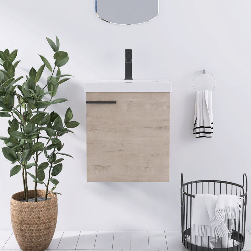 Abida Single Bathroom Vanity with Ceramic Top, Oak