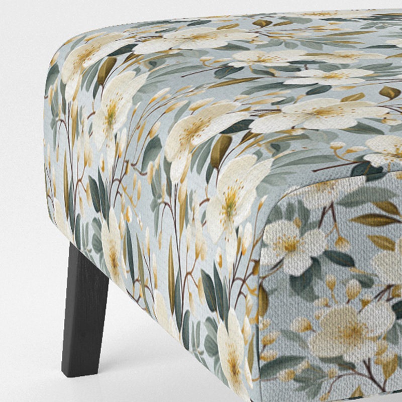 Fauteuil de chambre rembourré White Poppies Minimalist Floral Elegance