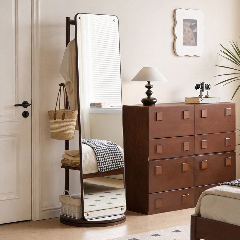 Portant à vêtements rotatifs autoportants avec miroir