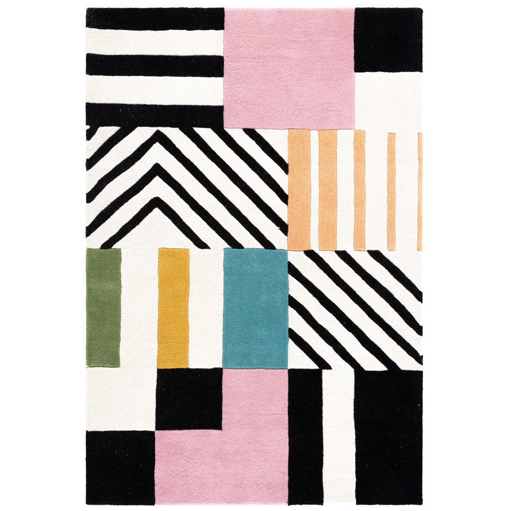 Tripoli Hand Tufted Wool Ivory/Black/Pink Rug, Rectangle 5' x 8'