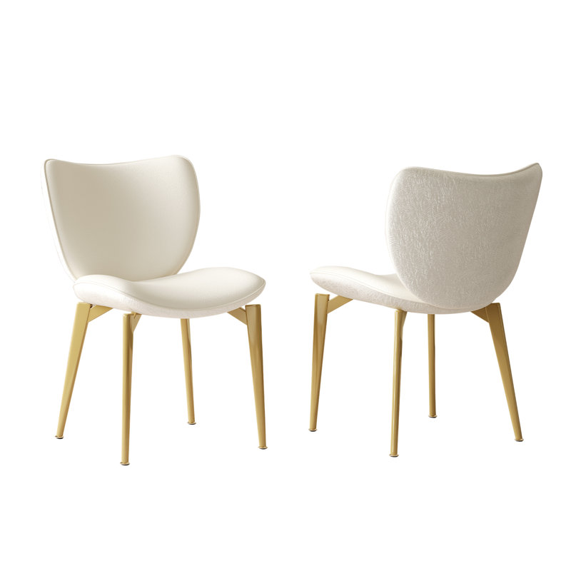 Ensemble de 2 chaises de salle à manger en cuir PU de luxe avec pieds en acier plaqué or et dossier texturé pour la cuisine ou le salon