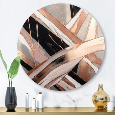 Metallic Stripes And Circles II - Abstract Marble Round Wall Art on Metal