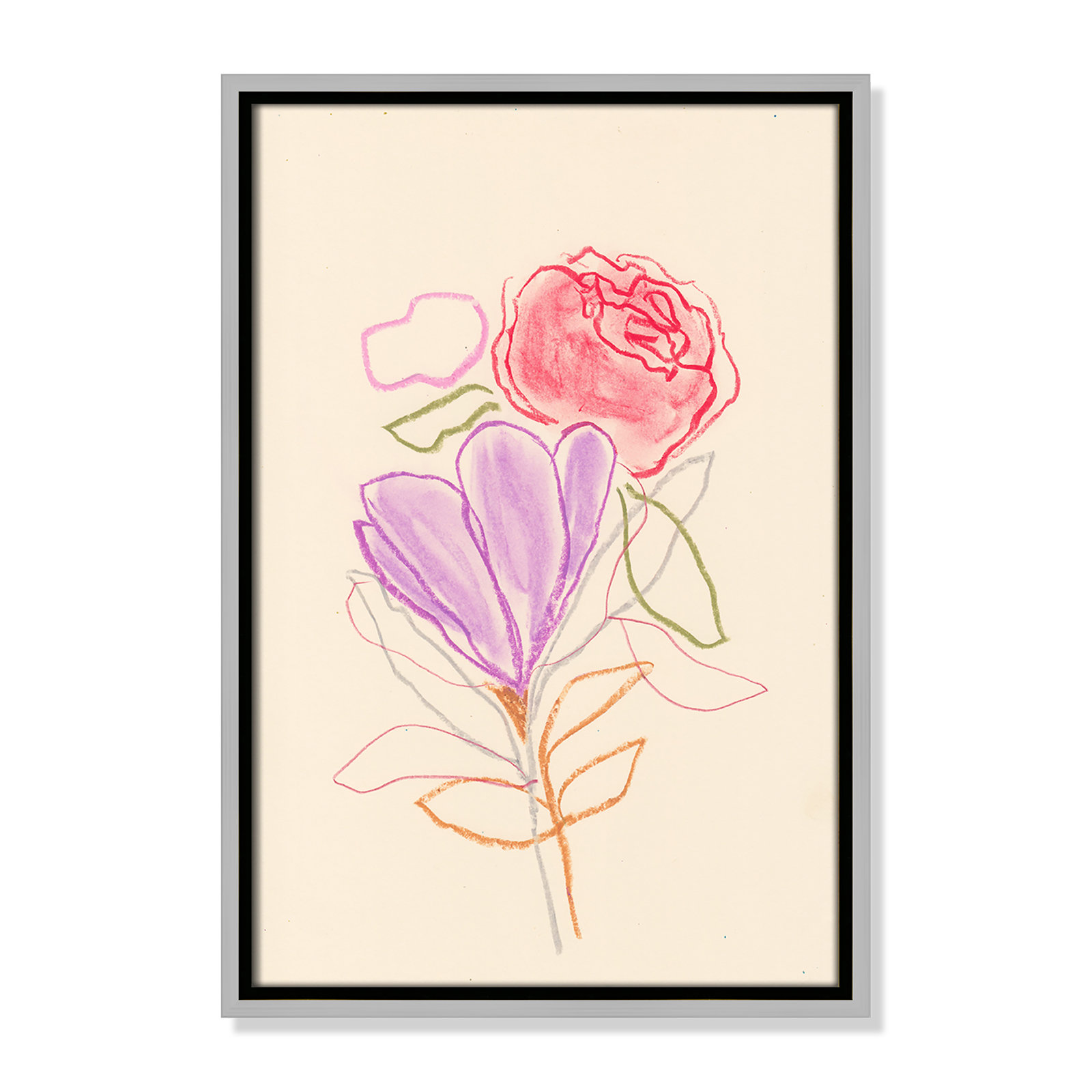 Simple Floral "Simple Floral III" Print, Silver Floater Framed Canvas, No Mat, 19.5" H x 13.5" W x 2" D