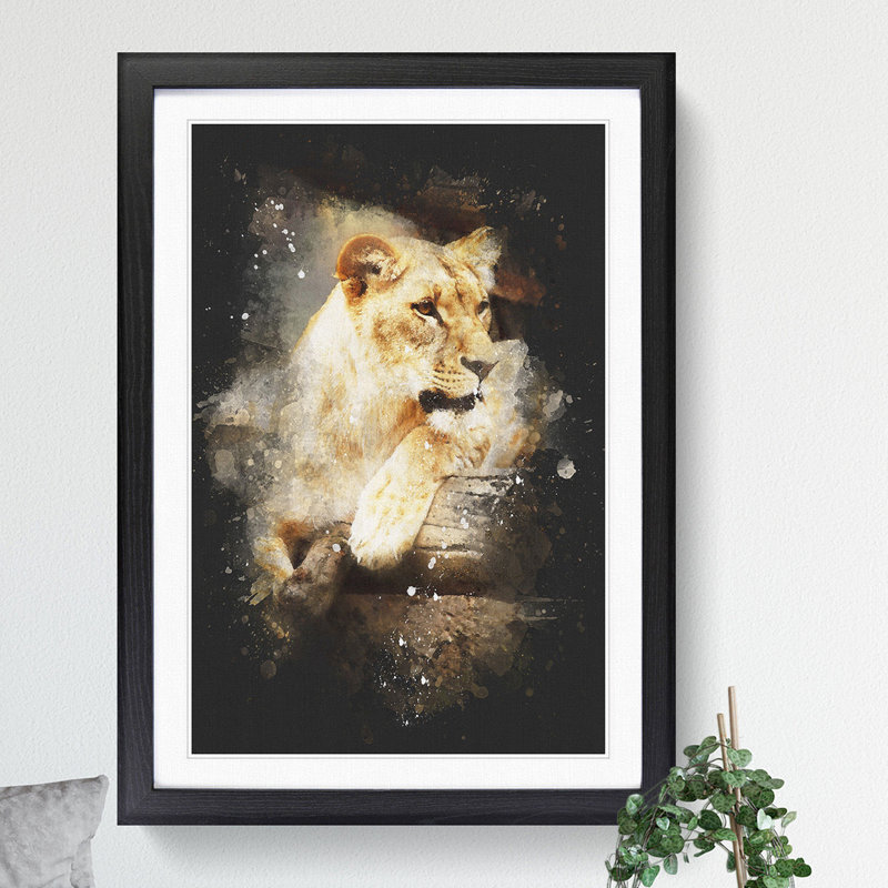 Lioness - Framed Print, 90cm H x 65cm W x 2cm D, Walnut Framed