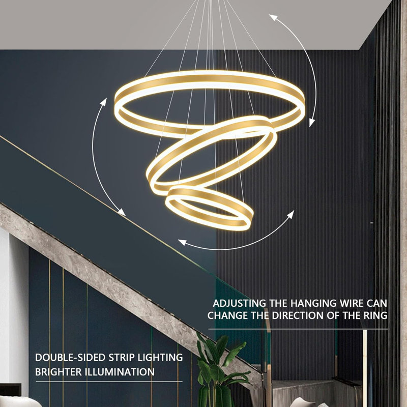 3 - Light Modern Led Dimmable Chandelier, Gold, Gold