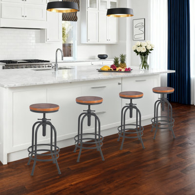 Set Of 4, Industrial Bar Stool-Retro 26-32.3Inch Swivel Stools- Tall Kitchen Chair-Bar Counter Height Adjustable-Fully Welded