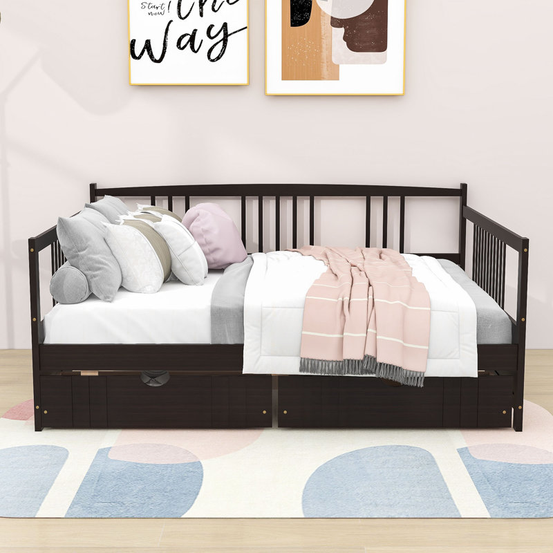 Wooden Daybed with 2 Drawers, Espresso, Full