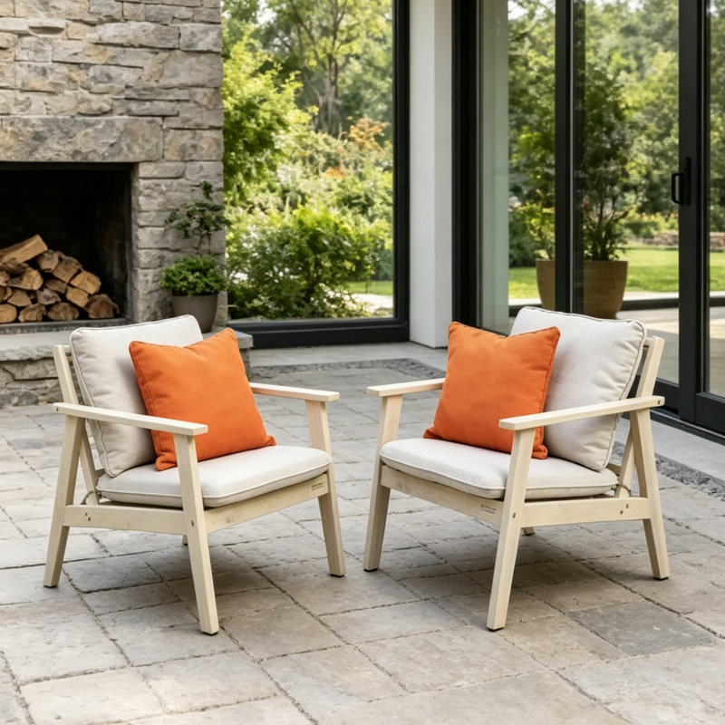 Chaise de patio d'extérieur - Structure en bois massif avec coussins