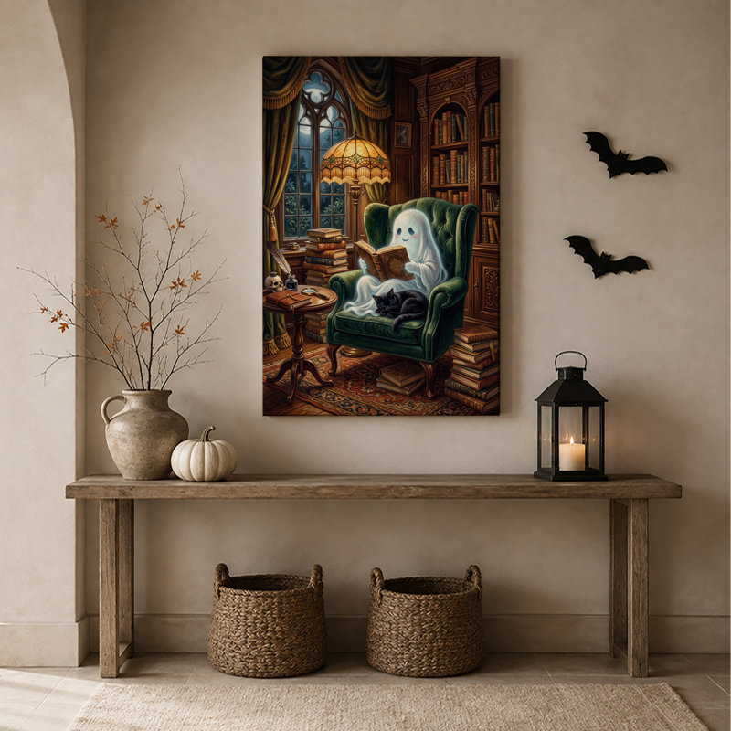Fauteuil fantôme en livre vert avec art mural d'Halloween, H 24 po x l 18 po