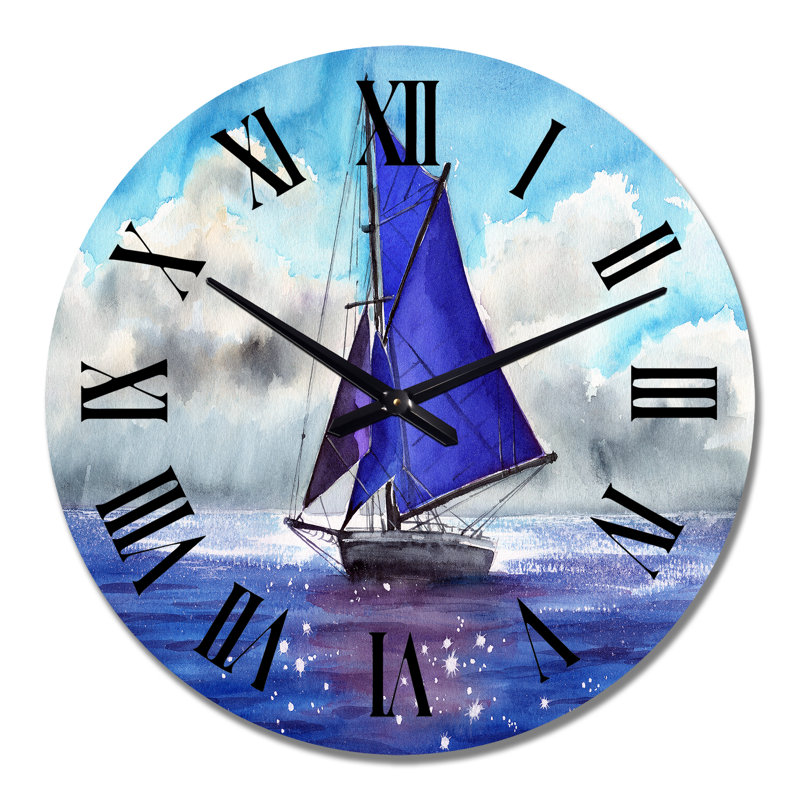 Voilier avec voiles bleues - horloge murale nautique et côtière, Grand