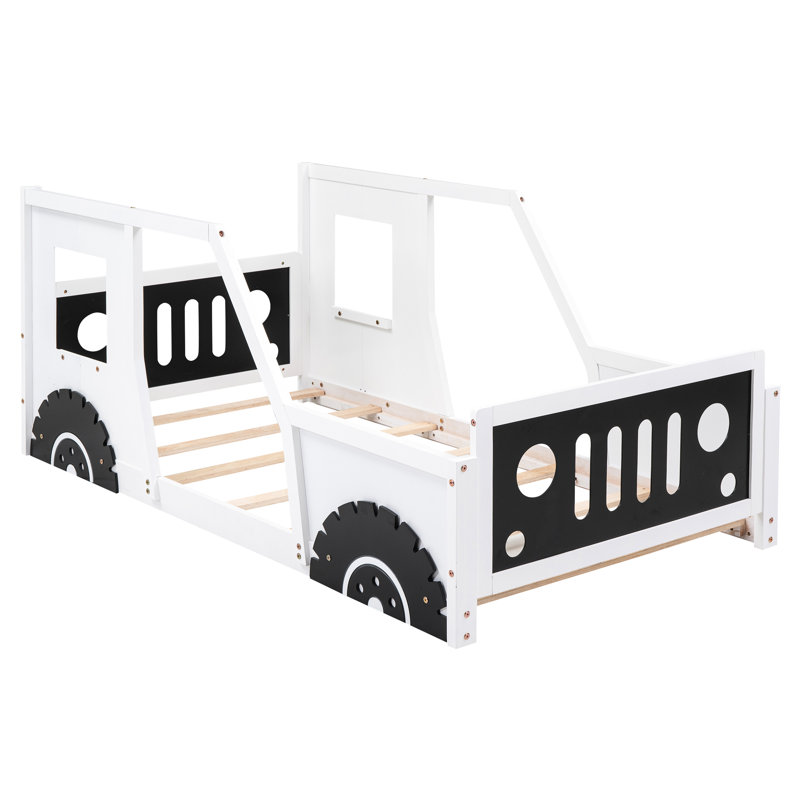 Platform Bed In Classic Car Design With Wheels, Pine Wood & Build Wheels, Made Of And, Twin, White