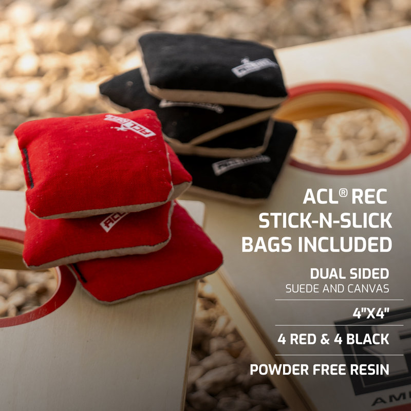 Portable Mini Cornhole Boards with Red and Black Bags