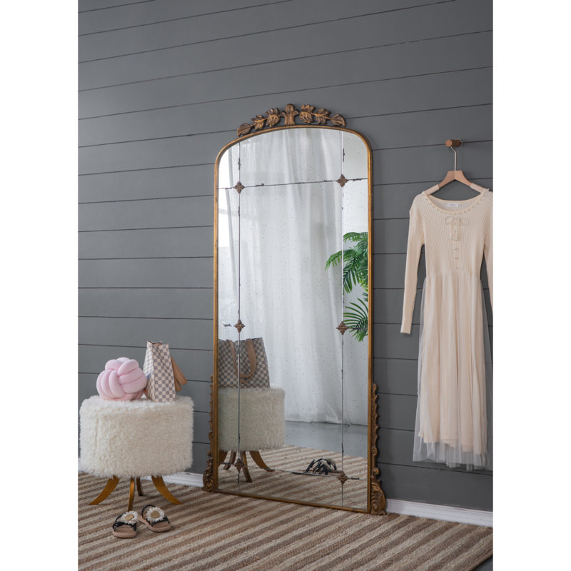 Miroir pleine grandeur 76 po x 40 po, miroir de plancher en métal doré antique pour le salon, la chambre à coucher