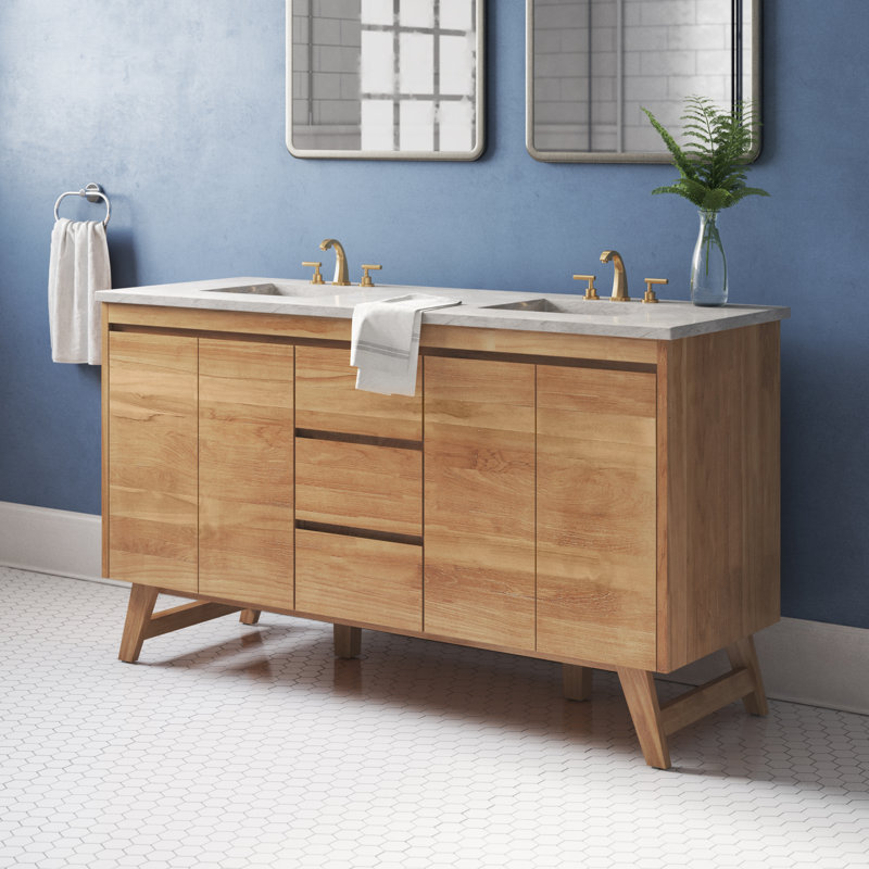 Saeko 60'' Double Bathroom Vanity Base Only, Natural Teak