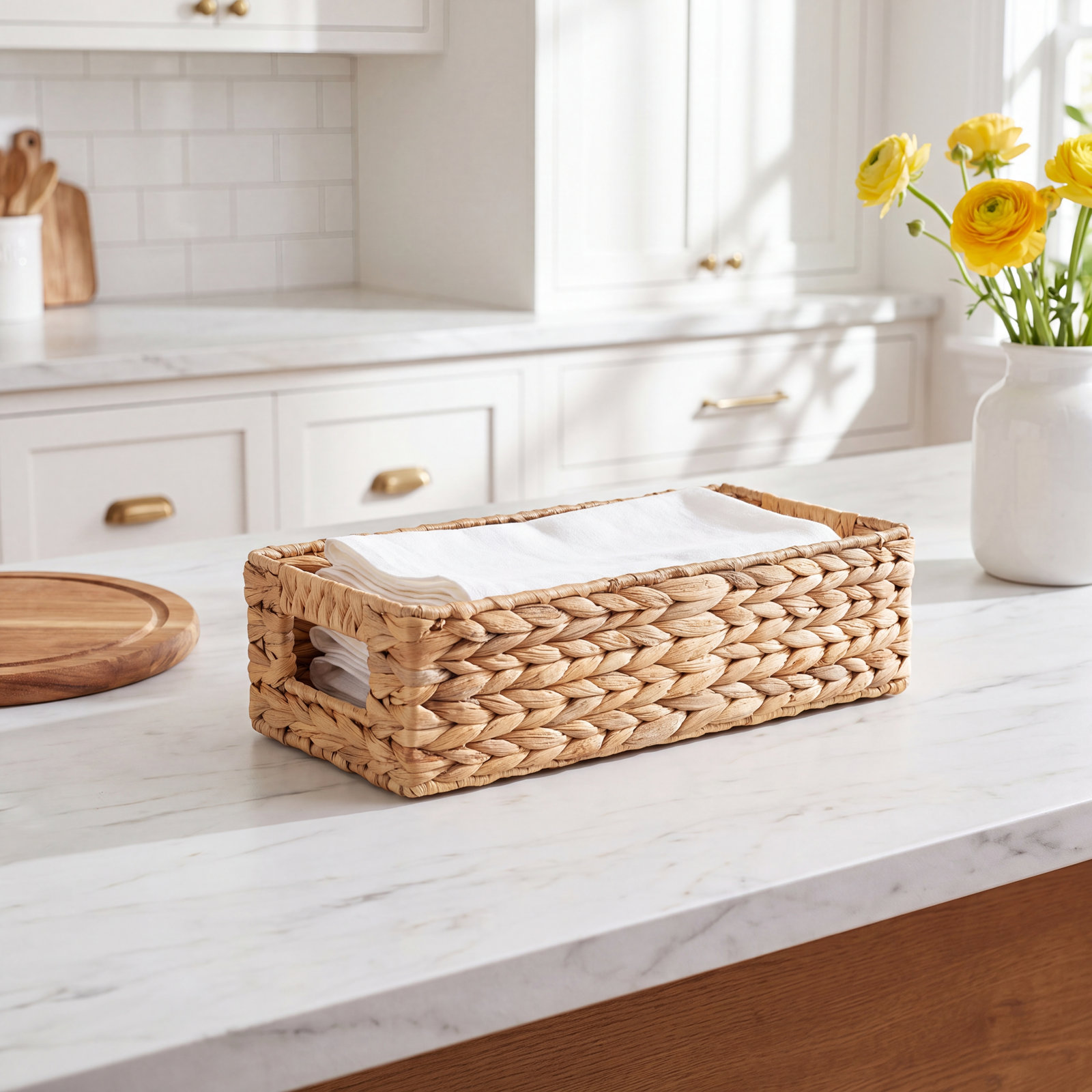 Onhomes Anne Toilet Paper Basket, Water Hyacinth Bathroom Baskets Built-in Handles, Wicker Basket for Back of Toilet Tank, Toilet Tank Basket, Basket for Bathroom, Toilet Basket, Natural, 1pc