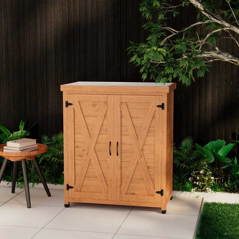 Banc de rempotage avec armoire de rangement et plateau de table en métal pour patio extérieur, table de poste de travail extérieur