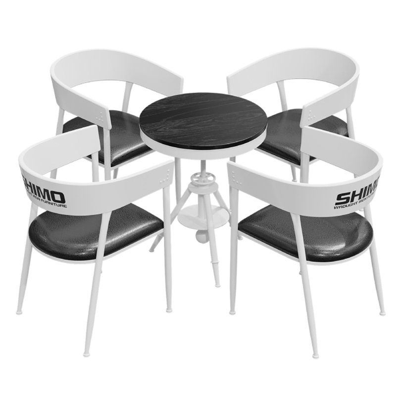 Ensemble de table et chaises de style industriel, Blanc, Blanc / noir