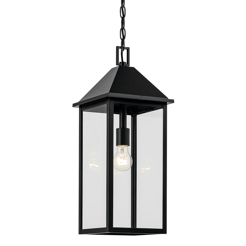 22" 1-Light Outdoor Pendant with Clear Glass, Satin Black