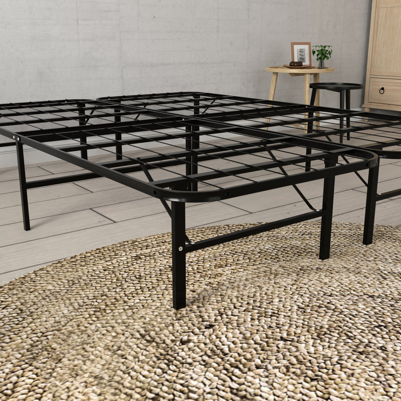 Full Black Steel Platform Foundation - Foldable Design, Quick Setup, 14 Inch Elevated, Supports 2000 Lbs In Reinforced Structure, Underbed Storage, All Mattress Compatibility