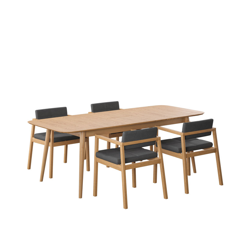 Hardver Indoor Wood Extendable Dining Set, Oak, 5 Pieces: Table, 4 Chairs
