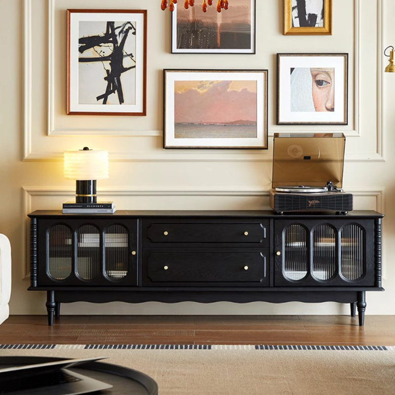Retro design solid wood TV cabinet, Black