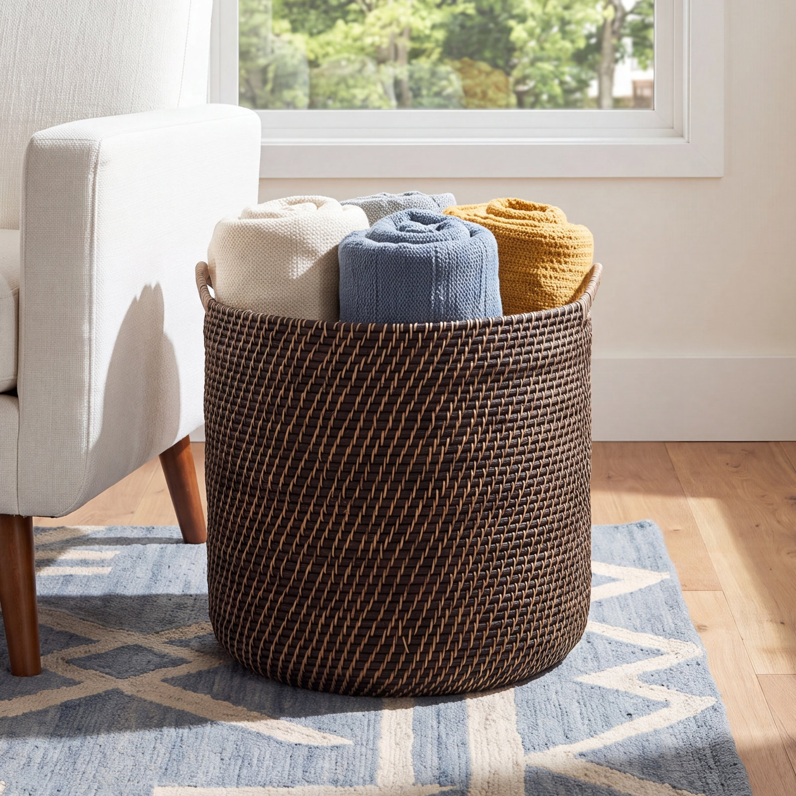 Jettie Rattan Basket With Handles 1, Black