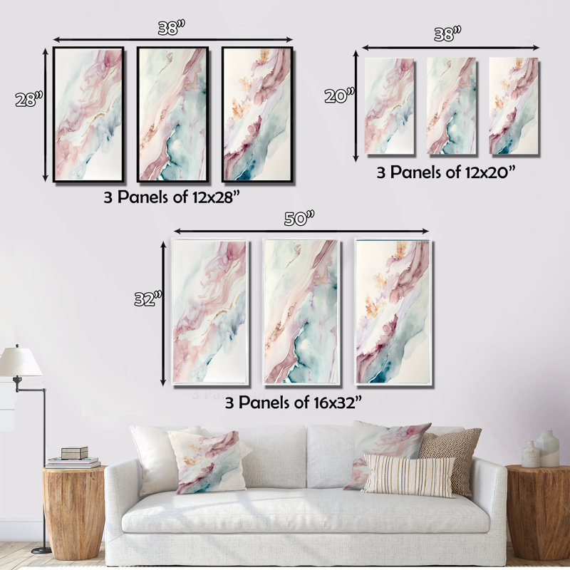 «Sudden Solitude In Elevated Blush» 3 pièces, Toile tendue, H 20 po x l 36 po
