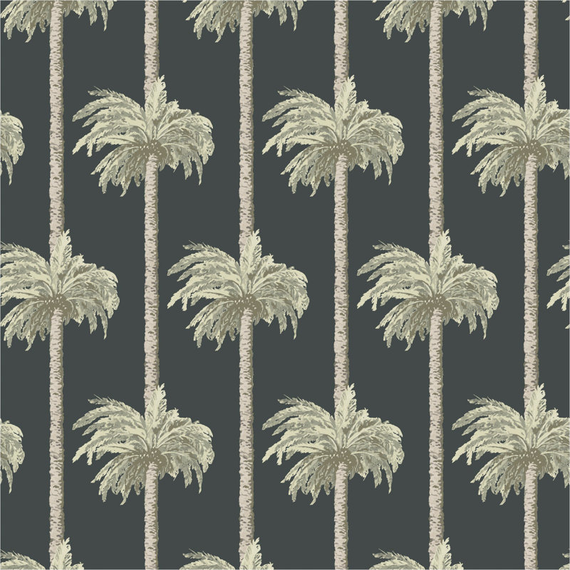Palmiers Tiki rétro - papier peint noir