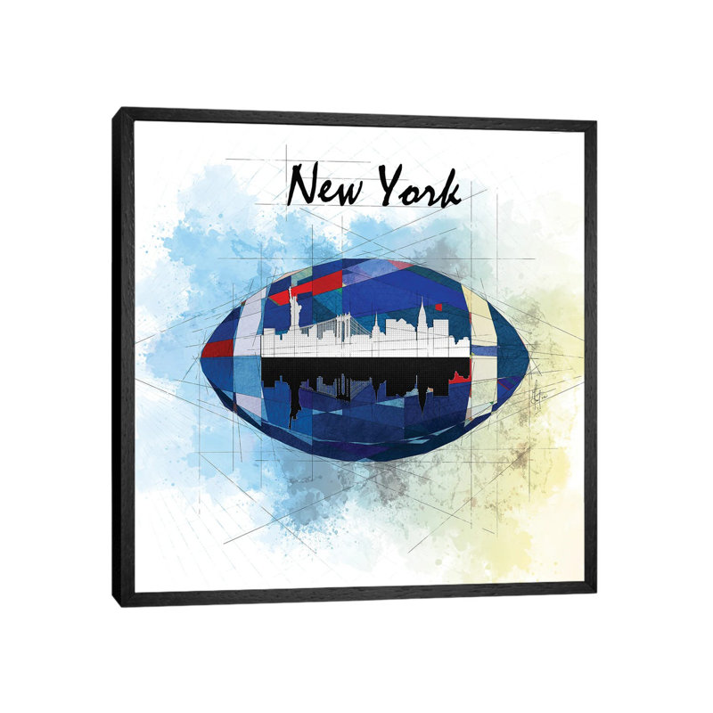 Football New York Giants by Katia Skye - Print on Canvas, Black Framed, 93.98cm H x 93.98cm W x 3.81cm D