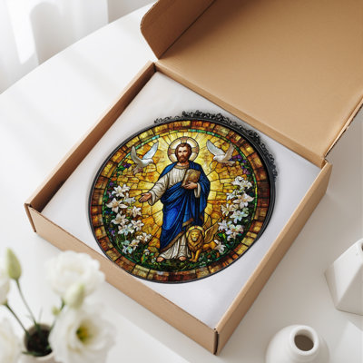 Religious Icon Stained Glass Window Panel，12"H