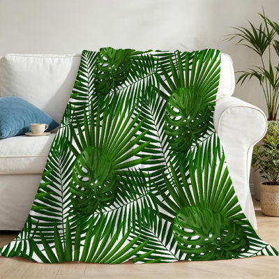 Jeté en flanelle transparente molletonnée ultra douce, imprimé vert tropical sans soudure