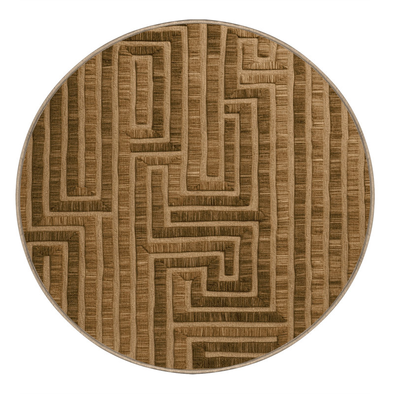 Tapis botanique brun lavable à la machine, Rond 6 pi