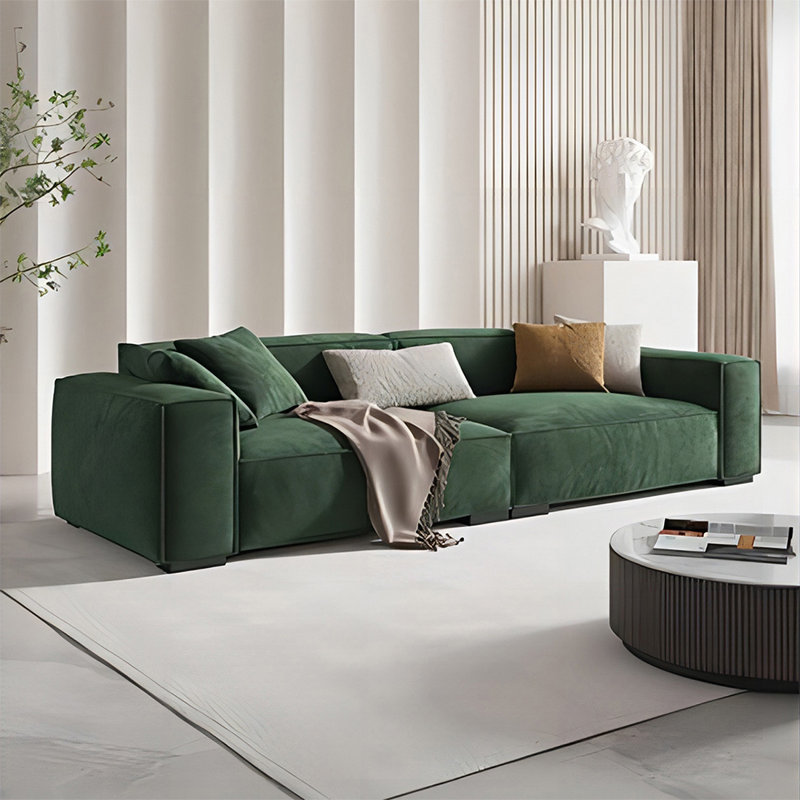 Canapé modulaire vert en cuir véritable, Vert
