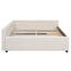 Grand lit plateforme tapissier avec USB et 2 tiroirs, beige-136988510