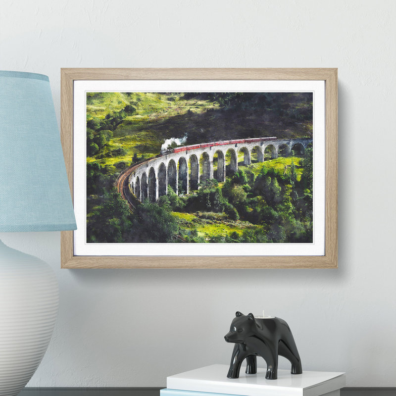 Steam Train in Scotland Abstract - Picture Frame Graphic Art Print, Oak Framed, 62cm H x 87cm W x 2cm D