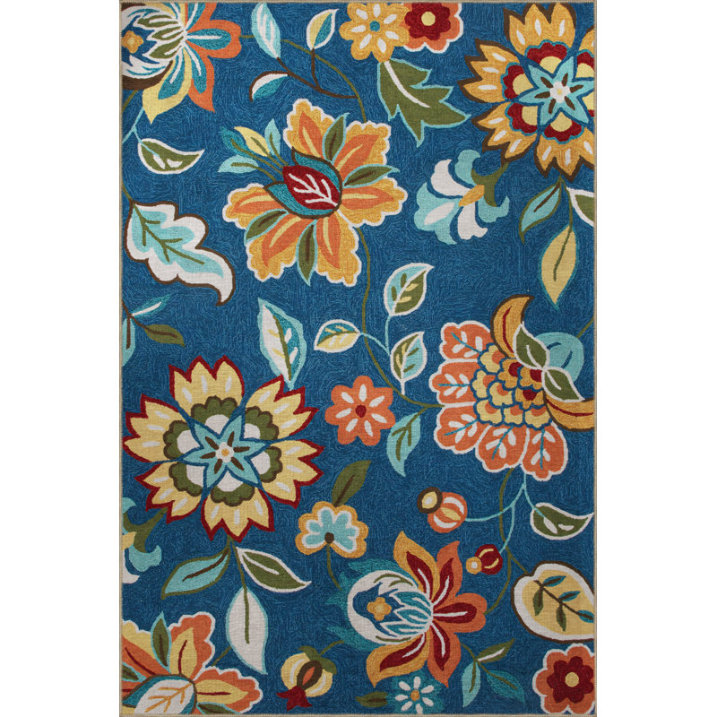 Tapis en polypropylène imprimé floral jaune Bethesde, Rectangle 3 pi 4 po x 6 pi 7 po