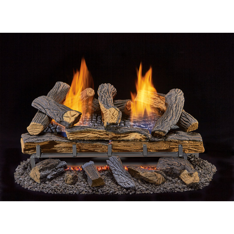 Duluth Forge DLS-N24T-1, Vent Free Indoor Gas Log Set, Ember Chassis: FLT24/30-2, Thermostat Control, and Fiber Logs: FVFLC24-1F, 24in Split Oak