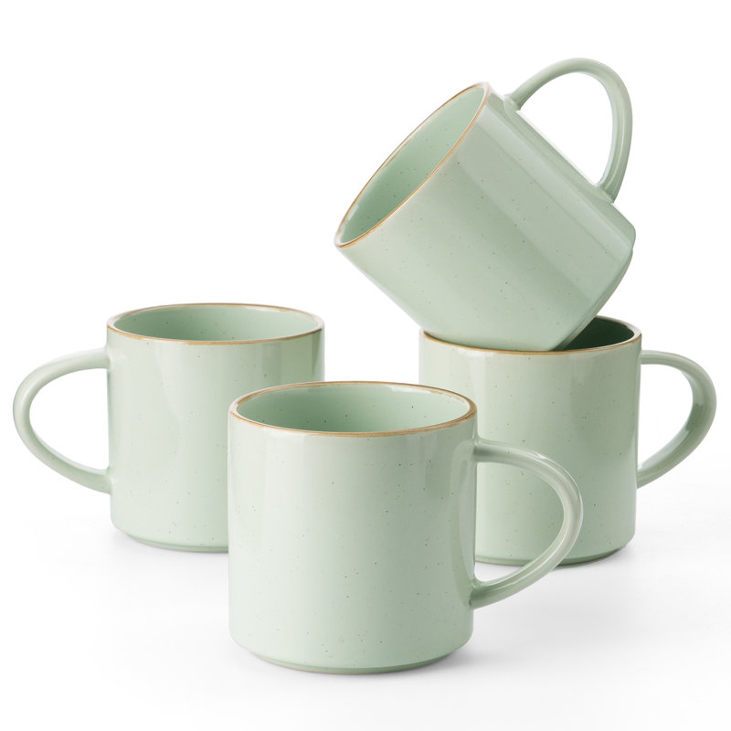  Nebula 4-Piece Stoneware Mug Set, Light Green with Brown Rim