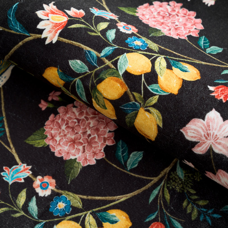 Tapis floral lavable antidérapant Botanical, 3'x 5', Black