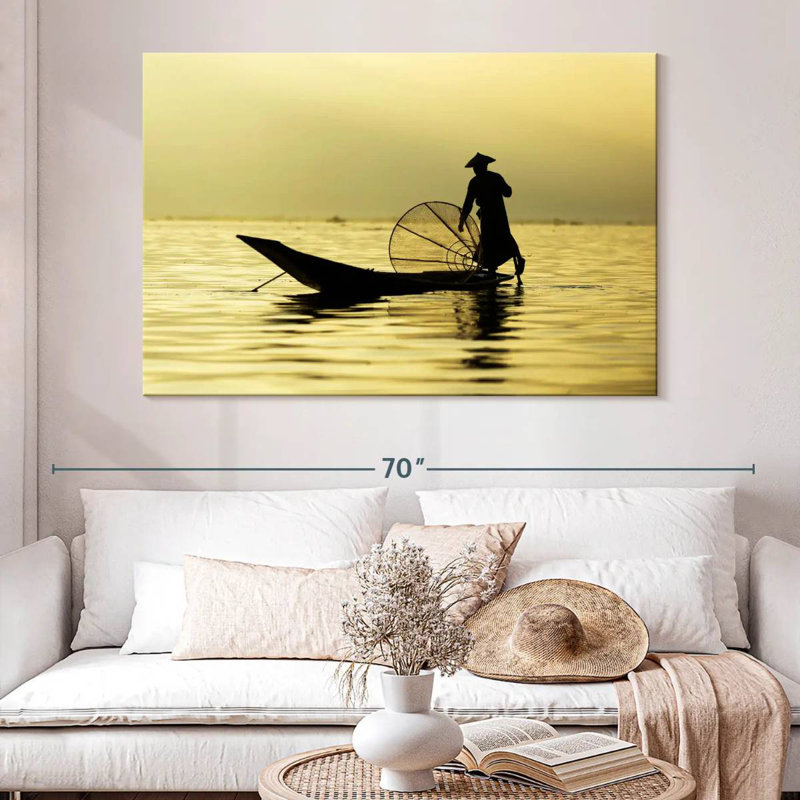 Pêcheur du lac Senne Inle, H 34 po x l 51 po