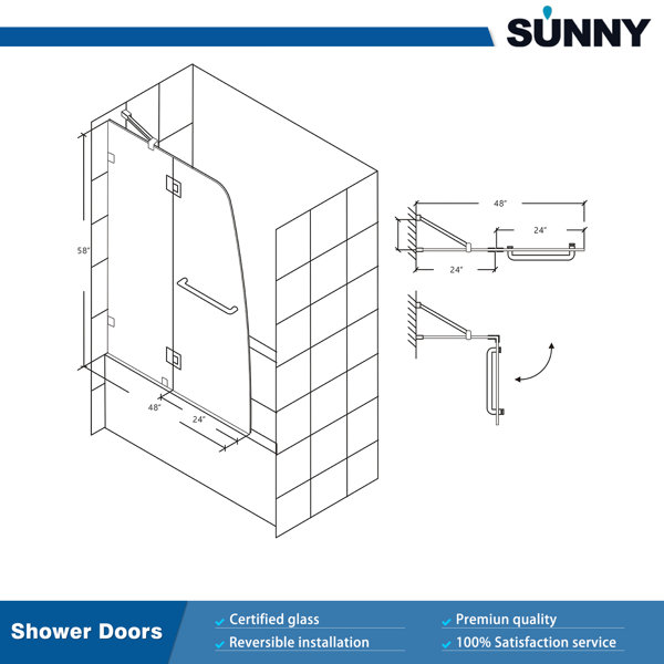 SUNNY SHOWER Double Sliding Shower Door Bathroom Shower Enclosure