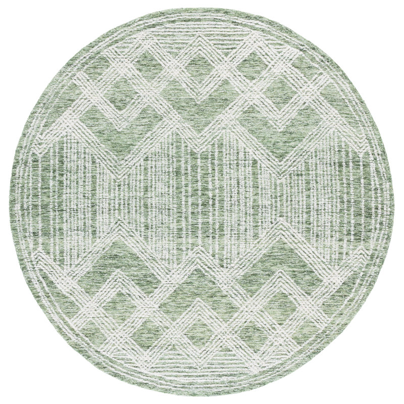 Pine Hand Tufted Wool;Cotton Geometric Rug, Round 6'