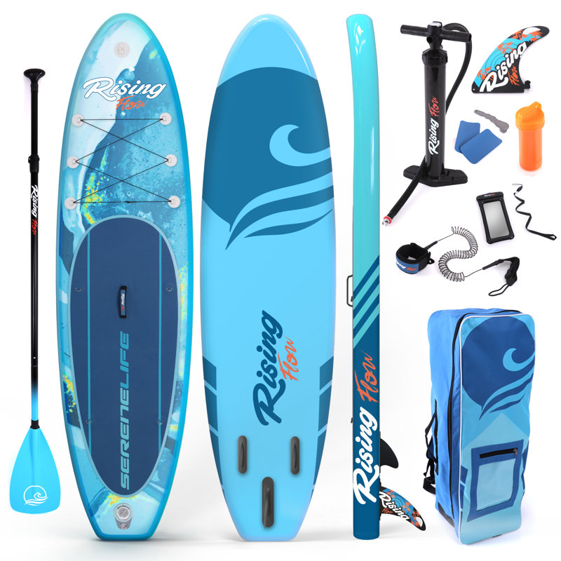 Planche de raquette gonflable Serenelife (6 pouces d'épaisseur) avec accessoires de SUP haut de gamme et sac de transport | Large position, aileron inférieur pour le pagaie, contrôle du surf, plateforme antidérapante | Bateau debout pour jeunes et adu