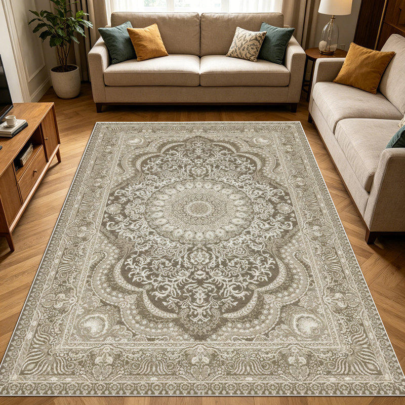 1PC Vintage Persian Floral Medallion Neutral Tone area rugs for Living Room, Soft and Comfortable, Suitable for all seasons, easy-to-maintain, machine washable Indoor floor mat, Under Table Farmhouse suitable for dining room, bedroom, entryway,