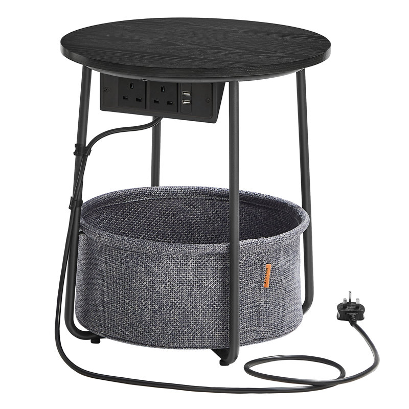 End Table with Built-In Outlets, Black
