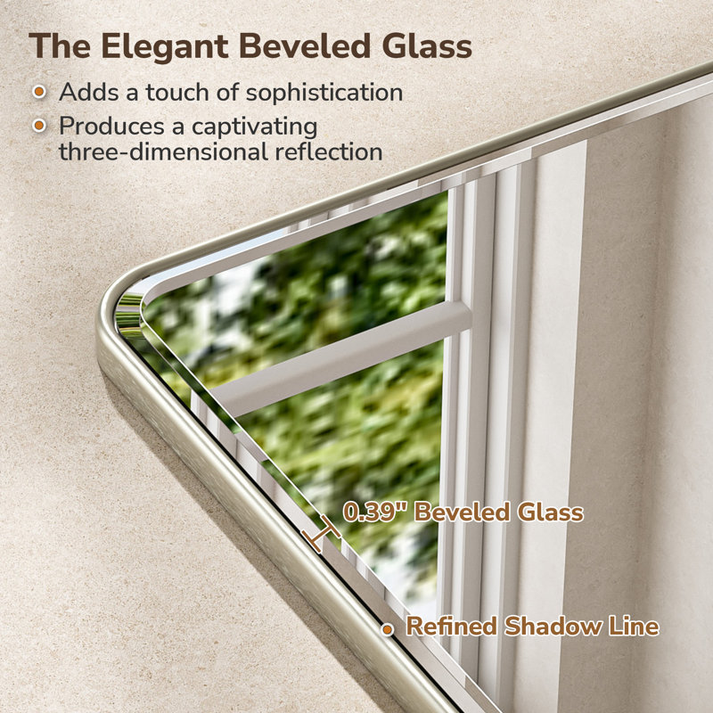 Beveled Bathroom Vanity Mirror with Aluminum Frame, Wall Accent Mirror, Tempered Glass, Brushed Nickel, 36" x 24"