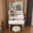 23.6" Pink Vanity Set with LED Mirror & Stool | Dressing Table with 2 Drawers & 5 Storage Cabinets (4 Open + 1 Hidden) | Adjustable 3‑Color Lighting, Built‑In Charging Station | Compact Space‑Saving Makeup Desk-964638798
