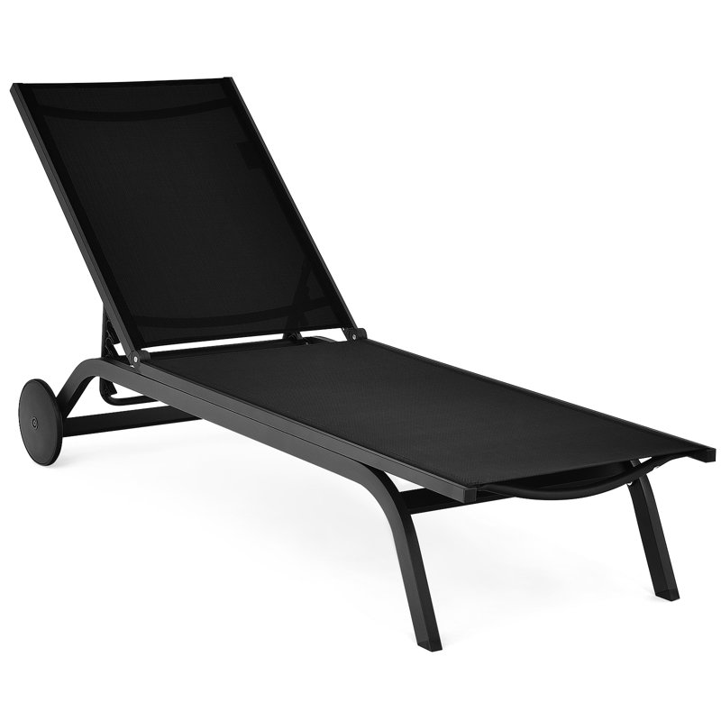 Ermalinda Outdoor Metal Chaise Lounge, Black