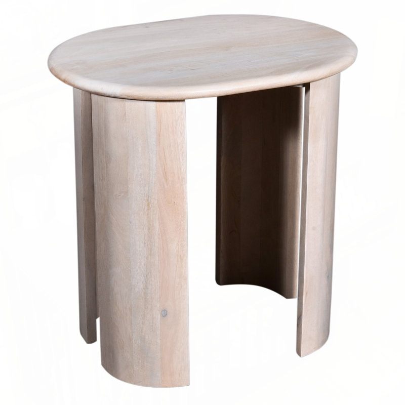Table d'appoint ovale rustique à finition blanche rustique, table d'appoint en bois massif de salon