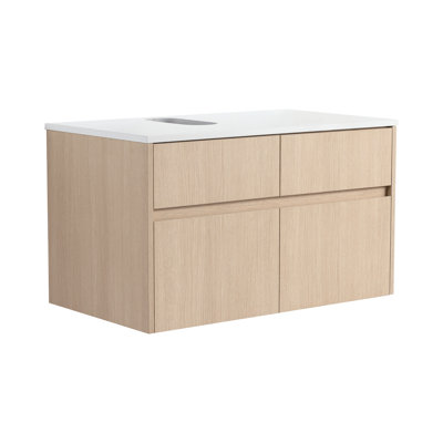 Meuble-lavabo mural 32 po avec lavabo intégré en céramique au fini chêne blanc